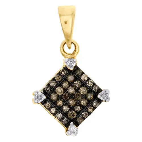 Champagne Brown Diamond Square Pendant 10K Yellow Gold 0.17 CT Charm
