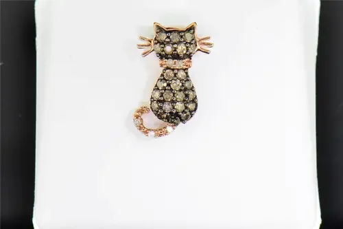 Champagne Diamond Cat Pendant 10K Rose Gold .33 Ct Meow Charm