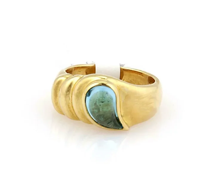 Chopard Tear Drop Blue Topaz 18k Yellow Gold Band Ring – Size 5.5