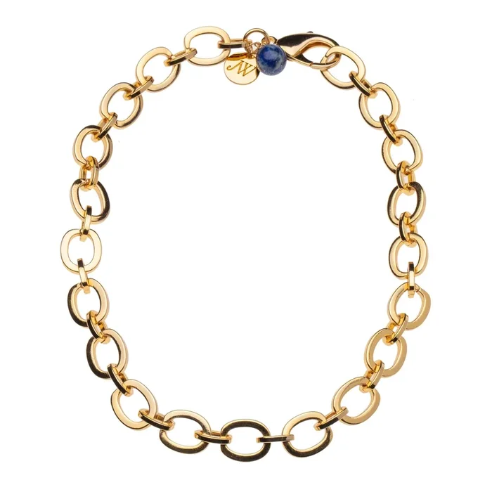 Chunky Link Chain with Lapis Bead 18″
