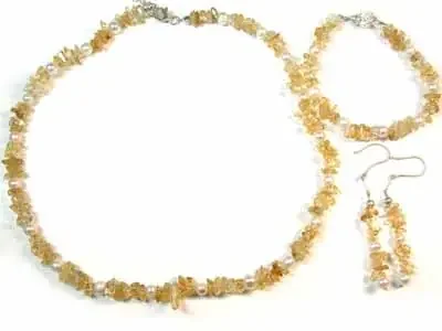 CITRINE WITH SOUTH SEA PEARLS GEMSTONE BEADS 4PC SET G453