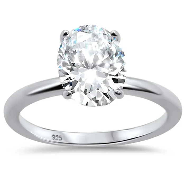 CLOSEOUT! 3.00ct 10x8mm Oval Cubic Zirconia .925 Sterling Silver Solitaire Engagement Ring Sizes 4-9