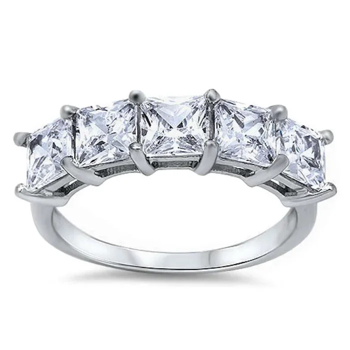 CLOSEOUT! 4 Princess Cut Cz Fashion .925 Sterling Silver Ring