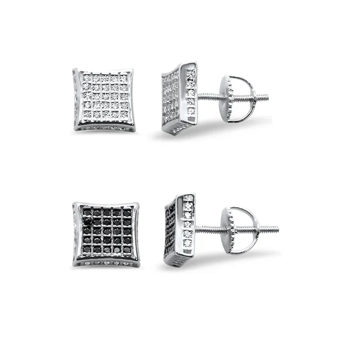 CLOSEOUT! 6MM Micro Pave Square CZ .925 Sterling Silver Stud Earring Colors Available!