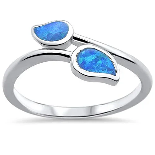 CLOSEOUT! Blue Opal Leaf Design .925 Sterling Silver Ring