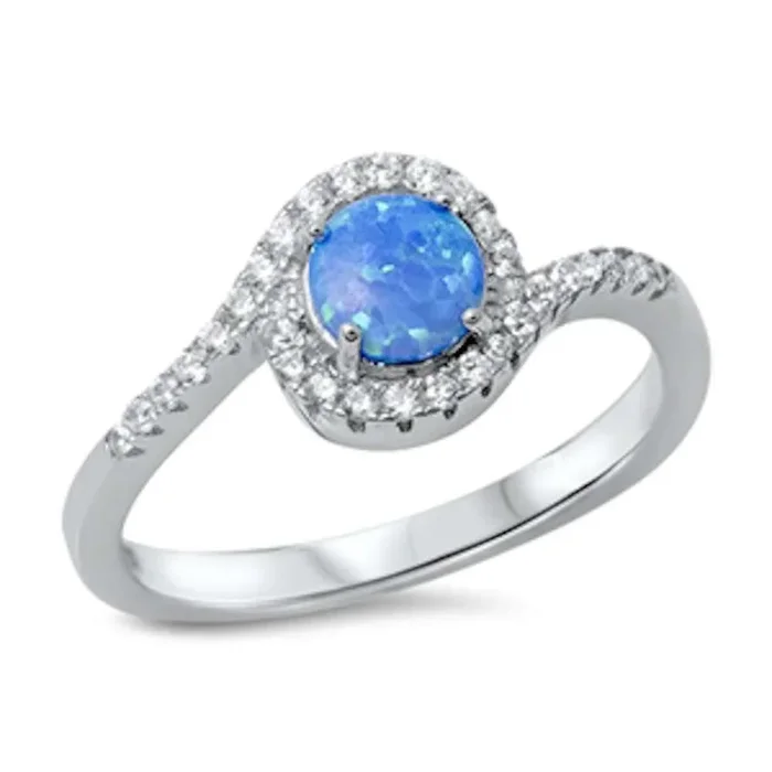 CLOSEOUT!Halo Blue Opal & Cubic Zirconia .925 Sterling Silver Ring