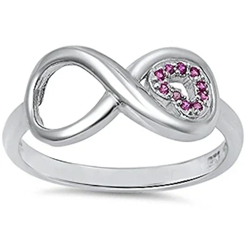 CLOSEOUT!Infinity Ring with Ruby CZ Stones .925 Sterling Silver