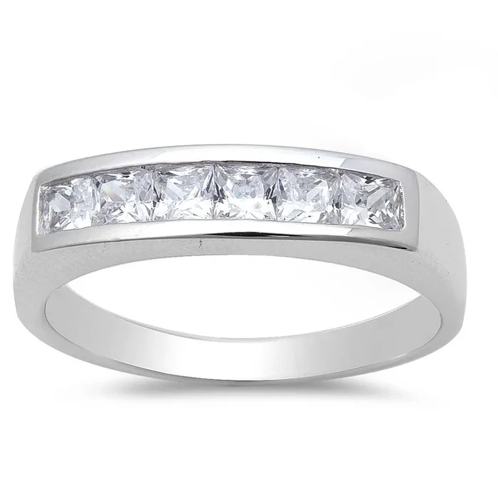 CLOSEOUT! Men’s Princess Cut Cz Wedding Engagement .925 Sterling Silver Ring