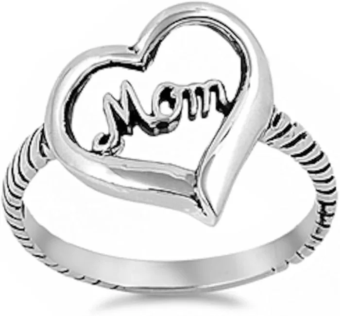 CLOSEOUT!MOM Heart Fashion Promise .925 Sterling Silver Ring