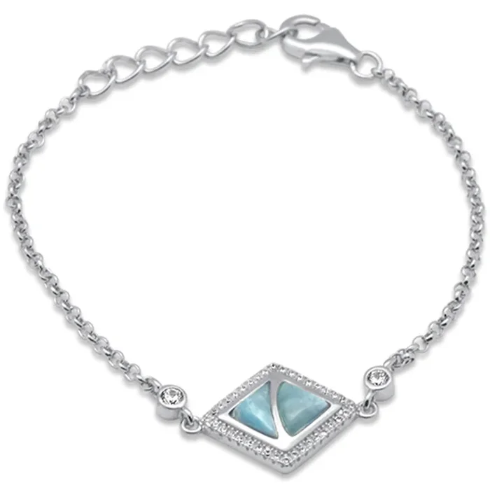 CLOSEOUT! Natural Larimar & CZ .925 Sterling Silver Bracelet