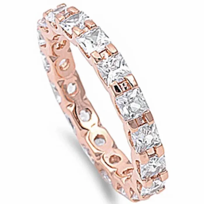 CLOSEOUT!Princess Cut Cz Rose Gold Plated Wedding Band .925 Sterling Silver