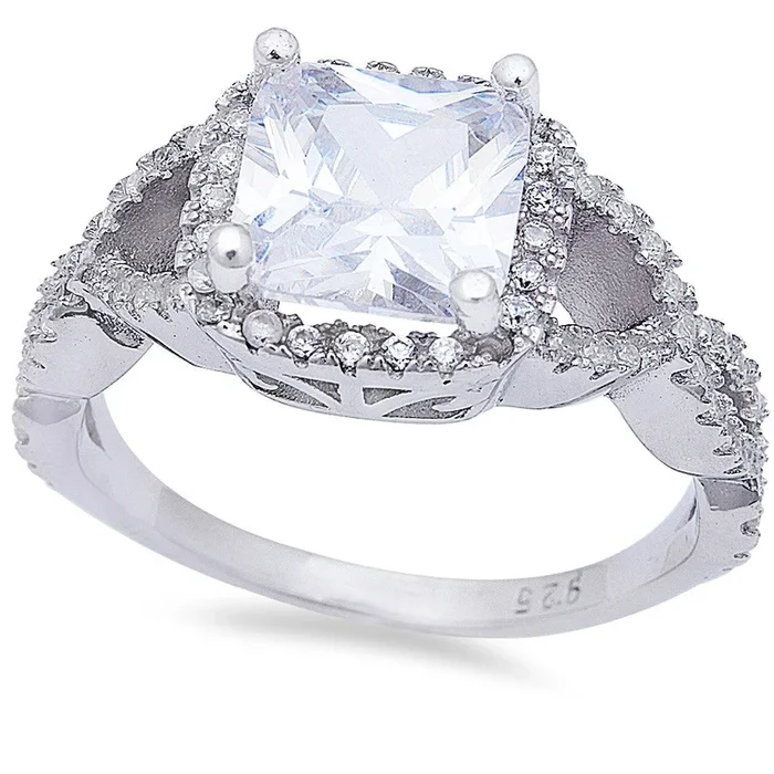 Closeout!Princess Shape White Cz w/ Infinity Band .925 Sterling Silver Ring Sizes 6-9