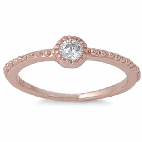 CLOSEOUT!Rose Gold Plated Cubic Zirconia Petite Band .925 Sterling Silver