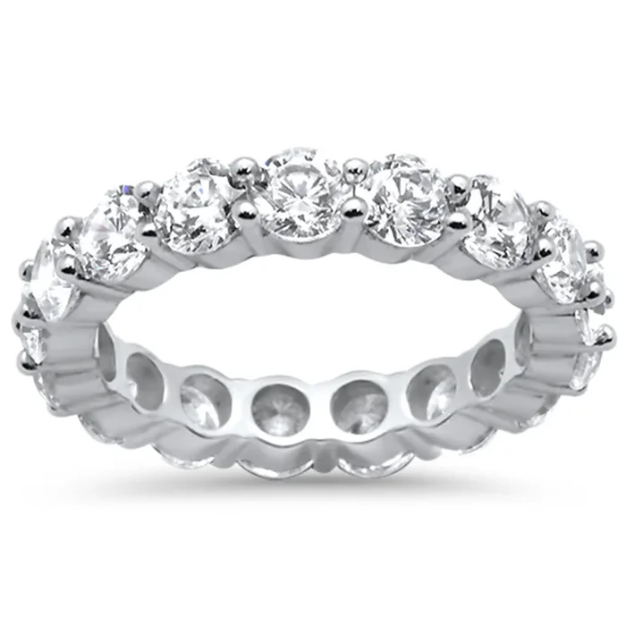CLOSEOUT! Round Cubic Zirconia .925 Sterling Silver Eternity Band Ring Sizes 5-10