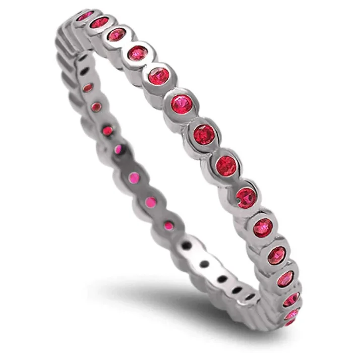 CLOSEOUT! Round Ruby Eternity Band .925 Sterling Silver Ring