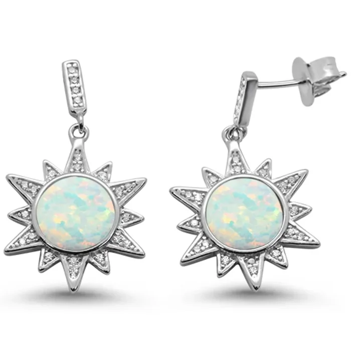 CLOSEOUT! White Opal Ocean Surf Celestial Sun .925 Sterling Silver Earrings