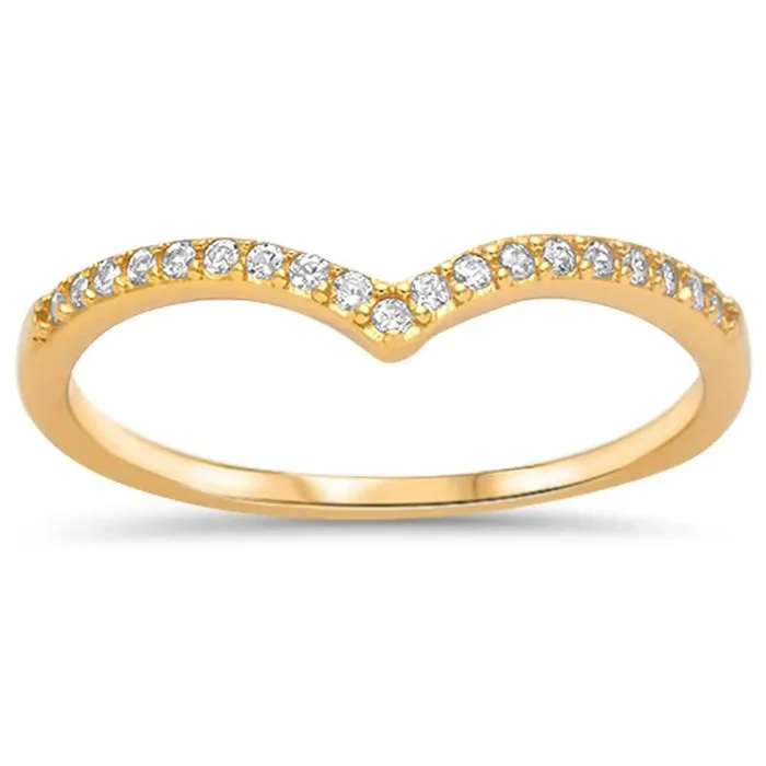 CLOSEOUT!Yellow Gold Plated V Shape Chevron Cz .925 Sterling Silver Ring