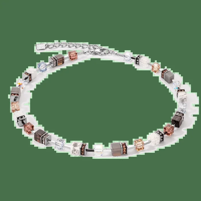 Cognac and Beige GeoCube Necklace