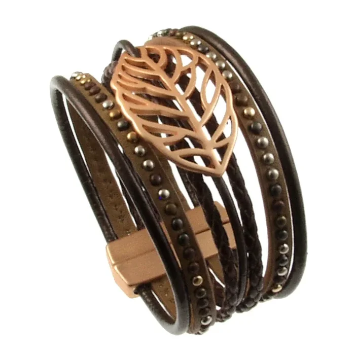 Copper Leather and Matte Gold Leaf Bracelet