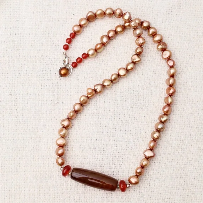 Copper Pearl with Carnelian Necklace