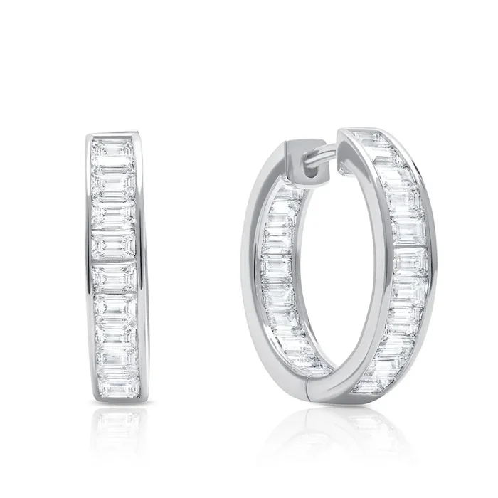 Crislu Platinum Plated Sterling Silver Baguette Cubic Zirconia Hoop Earrings