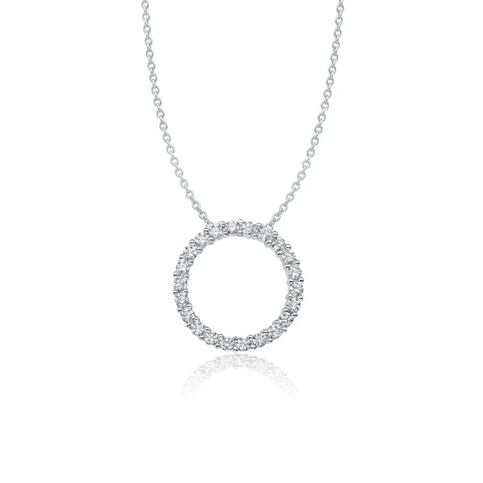 Crislu Platinum Plated Sterling Silver Cubic Zirconia 18-inch Circle Pendant
