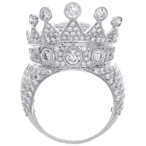 Crown Diamond Pave Designer Statement Pinky Ring Mens 10K White Gold 7.11 Ct.