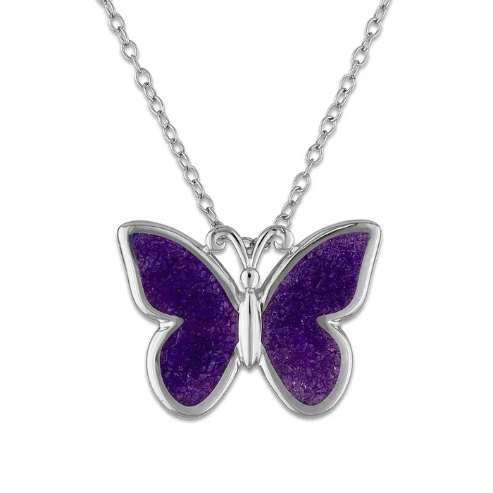 Crushed Amethyst 18-inch Butterfly Pendant in Sterling Silver