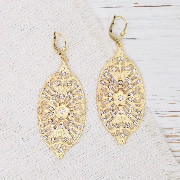Crystal Oval Filigree Earrings