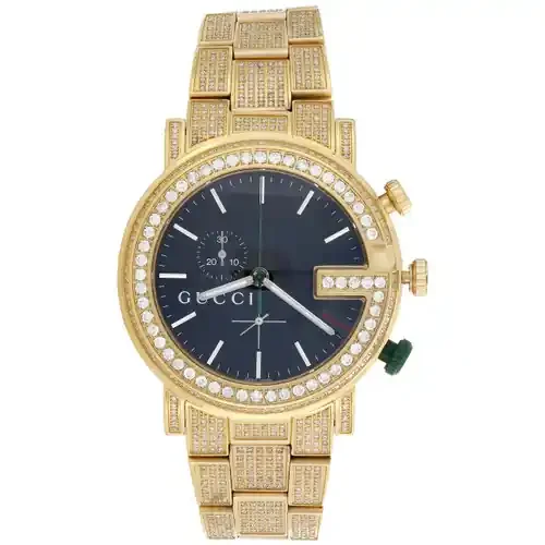 Custom Real Diamond Gucci Watch Ya101331 Mens 101G Yellow Steel PVD 44mm 9 CT.