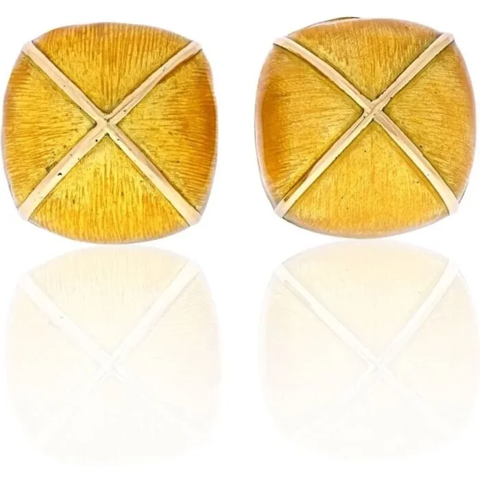 David Webb – 18K Yellow Gold Large Yellow Enamel Pyramid Earrings