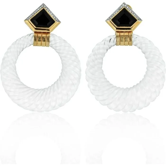 David Webb – 18K Yellow Gold Rock Crystal Hoop Earrings