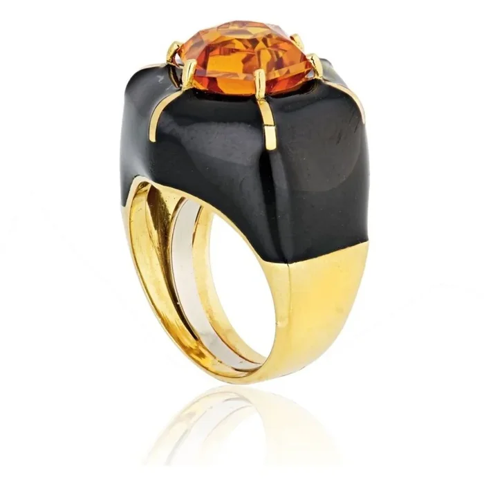 David Webb – Citrine 18K Yellow Gold Hexagon Ring