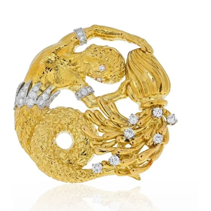 David Webb – Platinum & 18K Yellow Gold Zodiac Aquarius Pendant