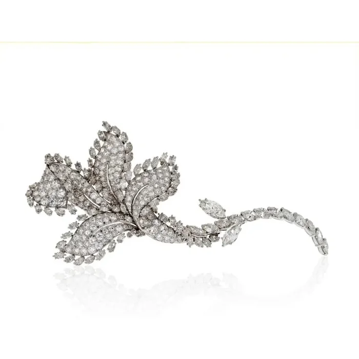 David Webb – Platinum 18.92 Carat Diamond Flower Brooch