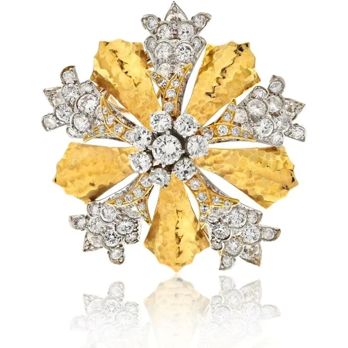 David Webb Snowflake Style Diamond Brooch – Platinum & 18K Yellow Gold