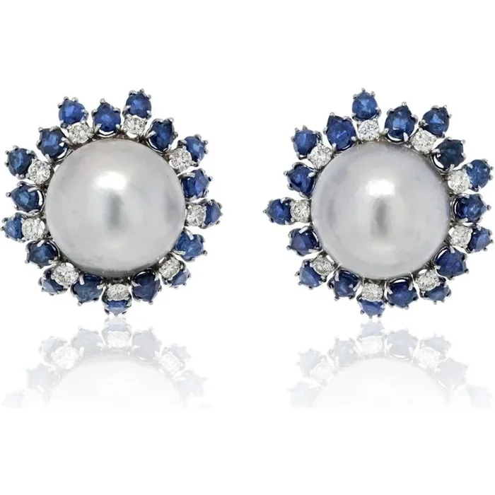 David Webb Sophisticated Sapphire Pearl Earrings – Luxury 18K White Gold & Platinum