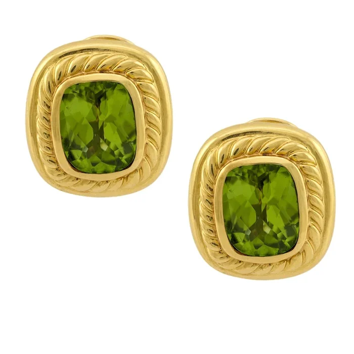 David Yurman 5.90 carat peridot 18k yellow gold earrings