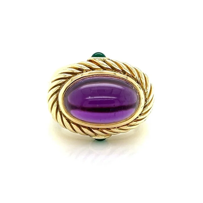 David Yurman Amethyst Emerald 14k Yellow Gold Cable Ring – Size 7