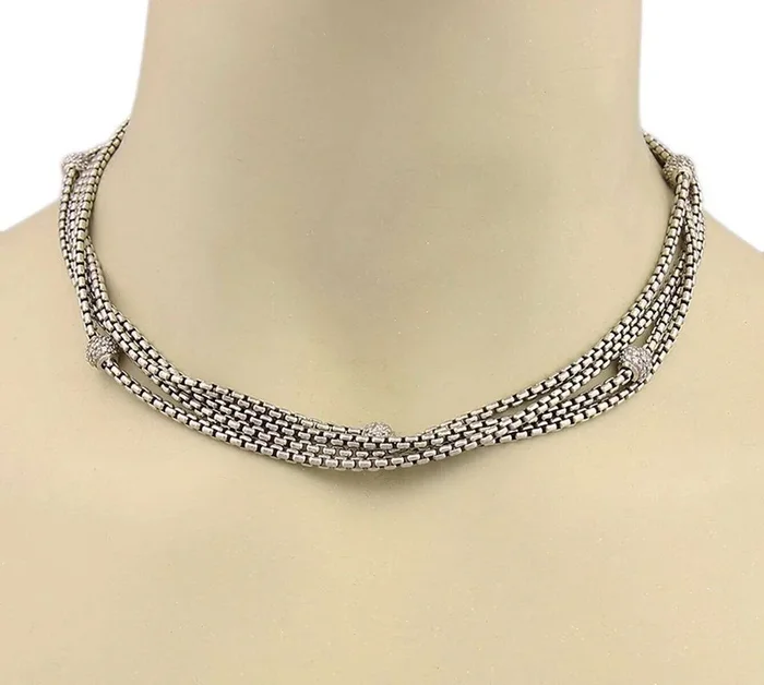 David Yurman Sterling & 18k Gold Diamond Multi-Strand Box Chain Necklace