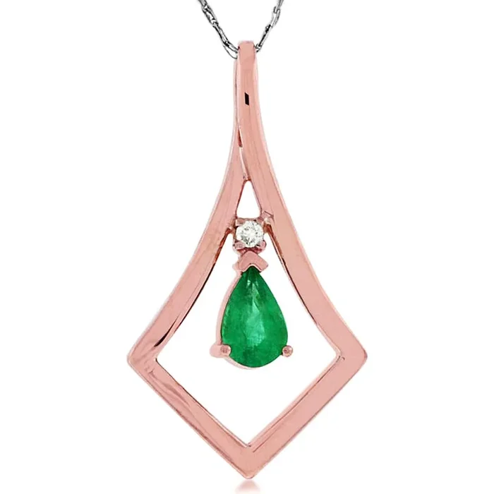 Dazzling 14K Rose Gold Emerald and Diamond Pendant – Timeless Elegance