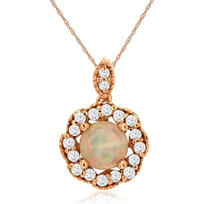 Dazzling 14K Rose Gold Opal Pendant with Diamond Accents