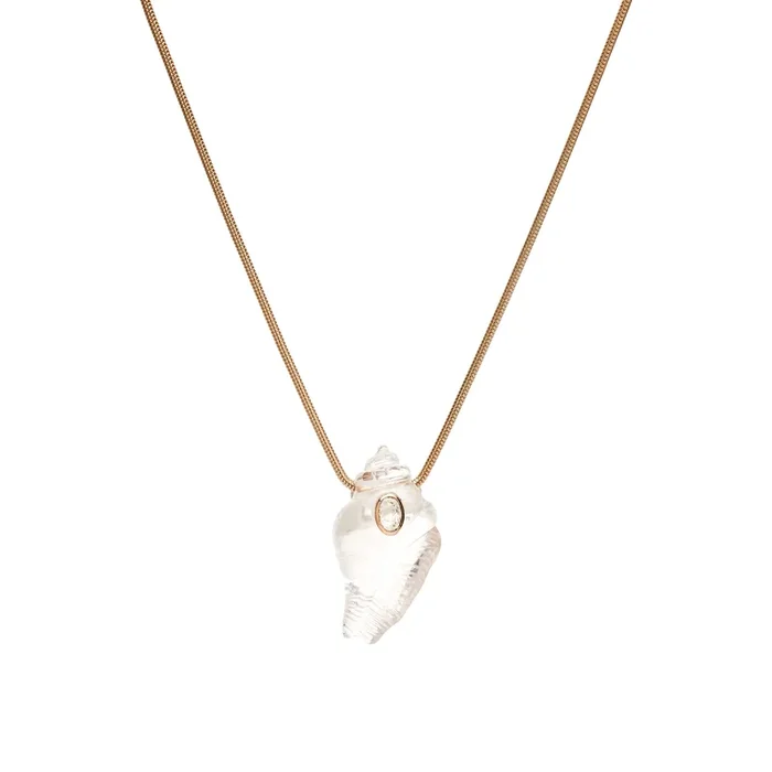 Dezso Crystal Strombus Shell Pendant with 18k Bezel Set Sillimanite
