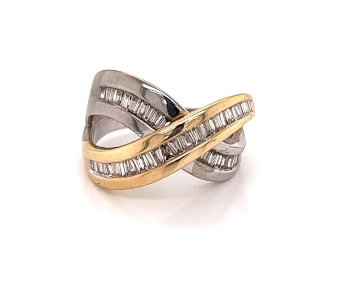 Diamond 14k Two Tone Gold Crossover Band Ring – Size 7
