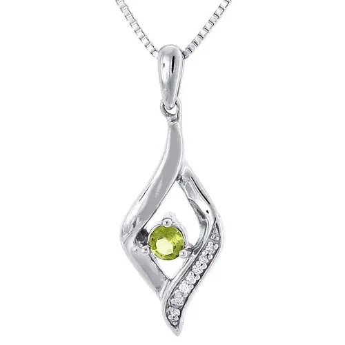 Diamond .925 Sterling Silver Created Peridot Pendant with Chain Necklace 0.21 Ct
