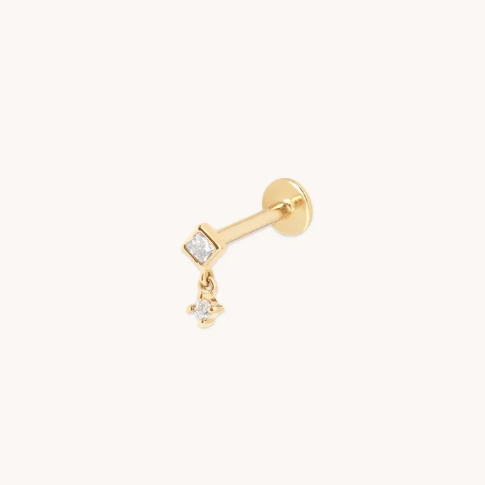 Diamond Bezel Charm Piercing Stud in Solid Gold