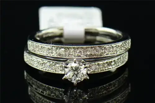 Diamond Bridal Set 14K White Gold Round Solitaire Engagement Wedding Ring .51 Ct