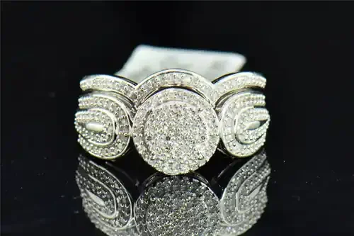 Diamond Bridal Set Engagement Ring & Wedding Band Round Cut 10K White Gold