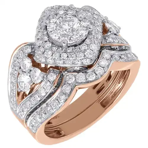 Diamond Bridal Wedding Ring 2 Piece Set 14K Rose Gold Engagement Band 2.50 tcw
