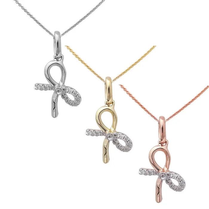 DIAMOND CLOSEOUT! .05ct 14kt White, Rose, Yellow Gold Round Diamond Bow Tie Pendant Necklace 18″ Long
